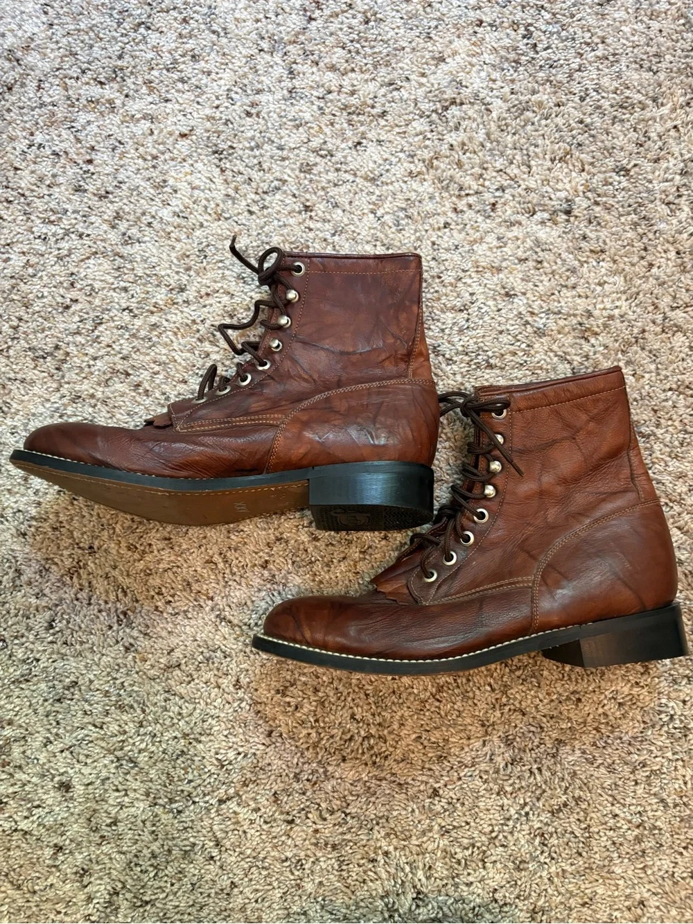 Justin Boots Chestnut Brown Leather Kids Lace-Up Ankle Boots Youth 4 1/2 NWOT